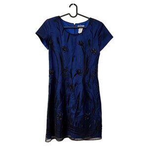 VTG Taurus II Blue Black Mesh Whimsygoth Floral Short Sleeve Mini Dress 6P